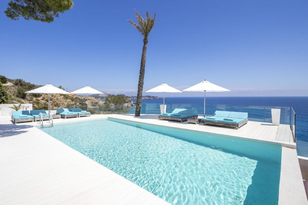 Pool and view from Villa Pearl, a luxury villa in Ibiza
