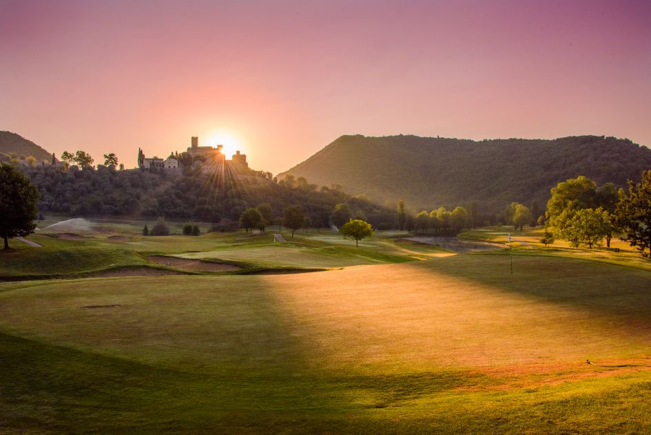 The Murlo Estate at sunrise. View of the golf course and The Murlo Estate in the background