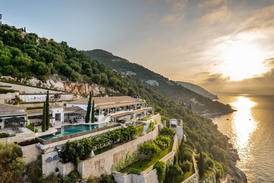 Sunset at Ultima Corfu in Corfu Island, Greece.