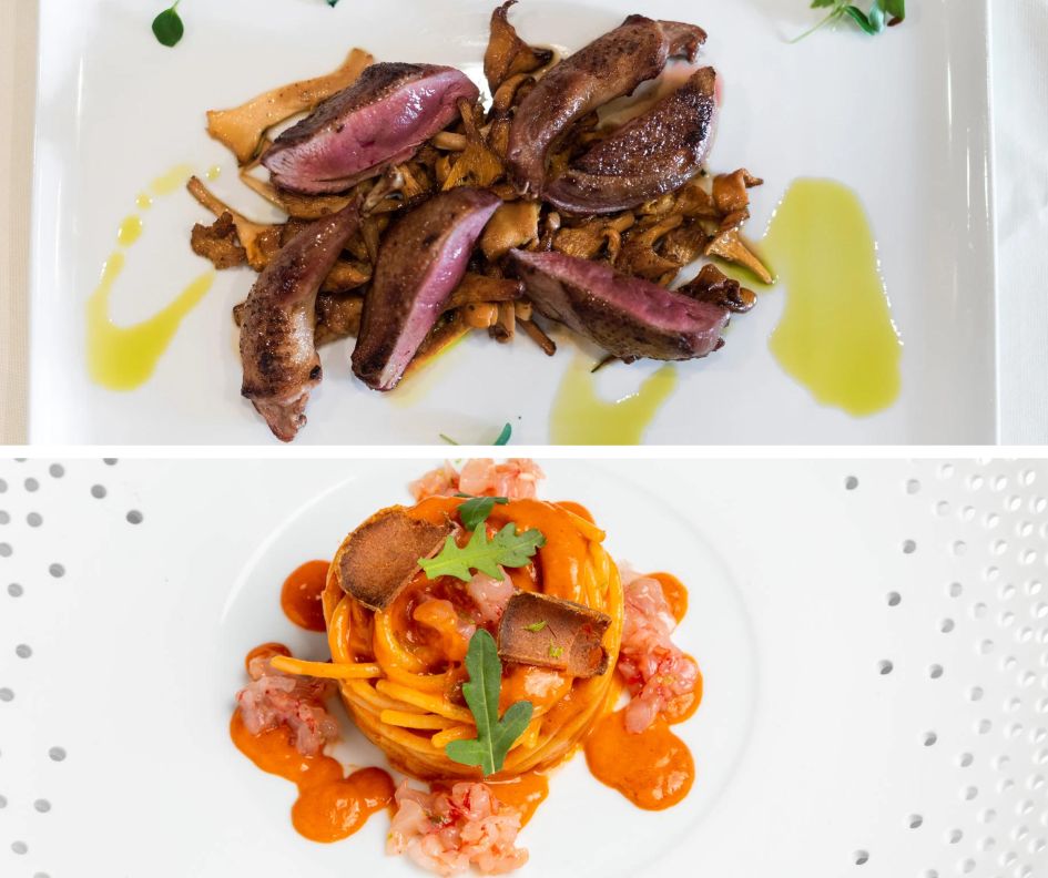 Traditional dish from I Sette Consoli restaurant (picture above) and a gourmet dish from the restaurant Il Piccolo Principe.
