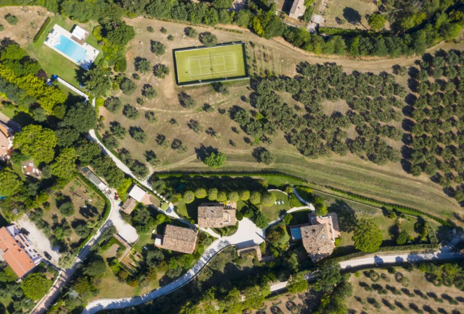 Oliveto Estate, Le Marche, Italy Drone shot of the extensive grounds of the Oliveto Estate, a large Italian estate in Le Marche.