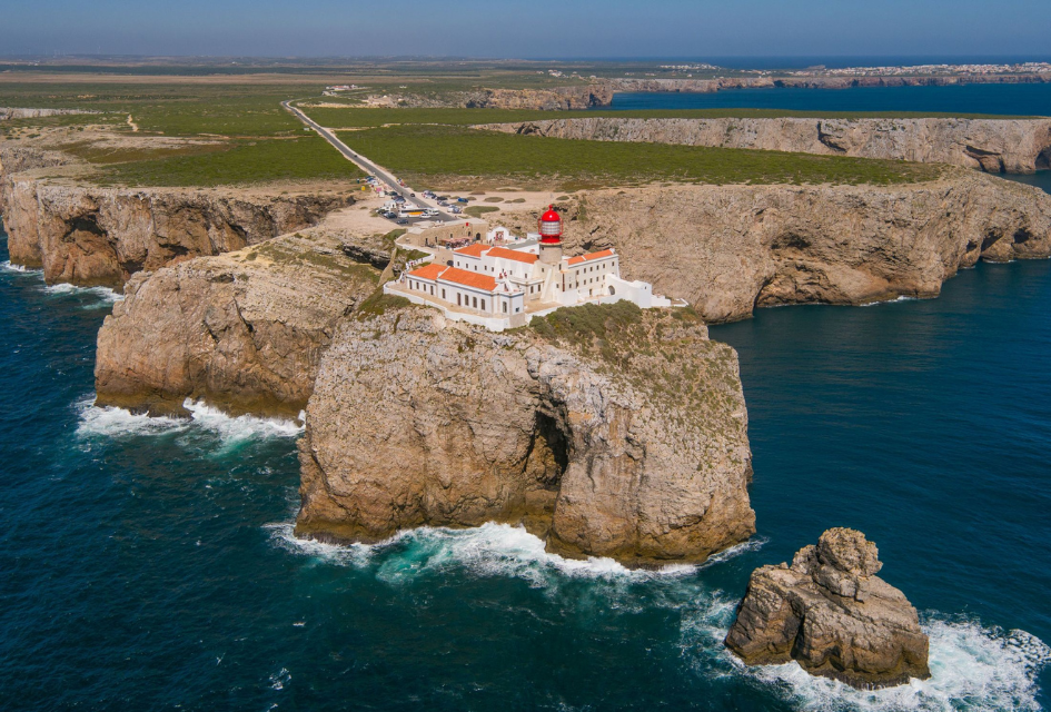 Cape St. Vincent, near Sagres ©Algarve Tourism Bureau Iconic peninsular in the Algarve featuring a classic whitewash, red-roof building at the southwesternmost point of Portugal and of mainland Europe.